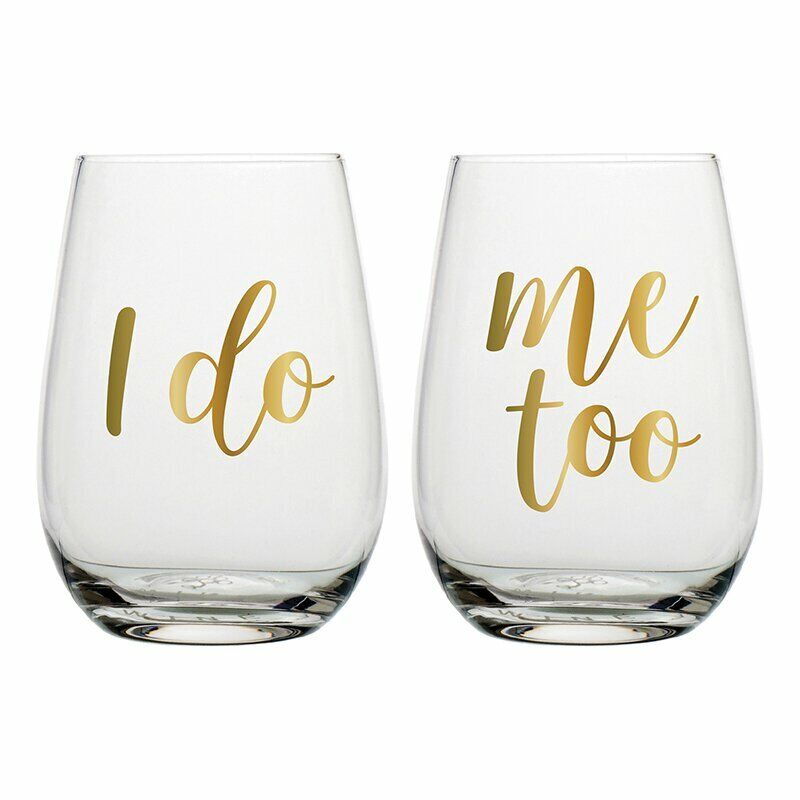 'I Do, Me Too' Stemless Wine Glass Set