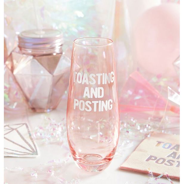 'Toasting and Posting' Stemless Champagne Glass