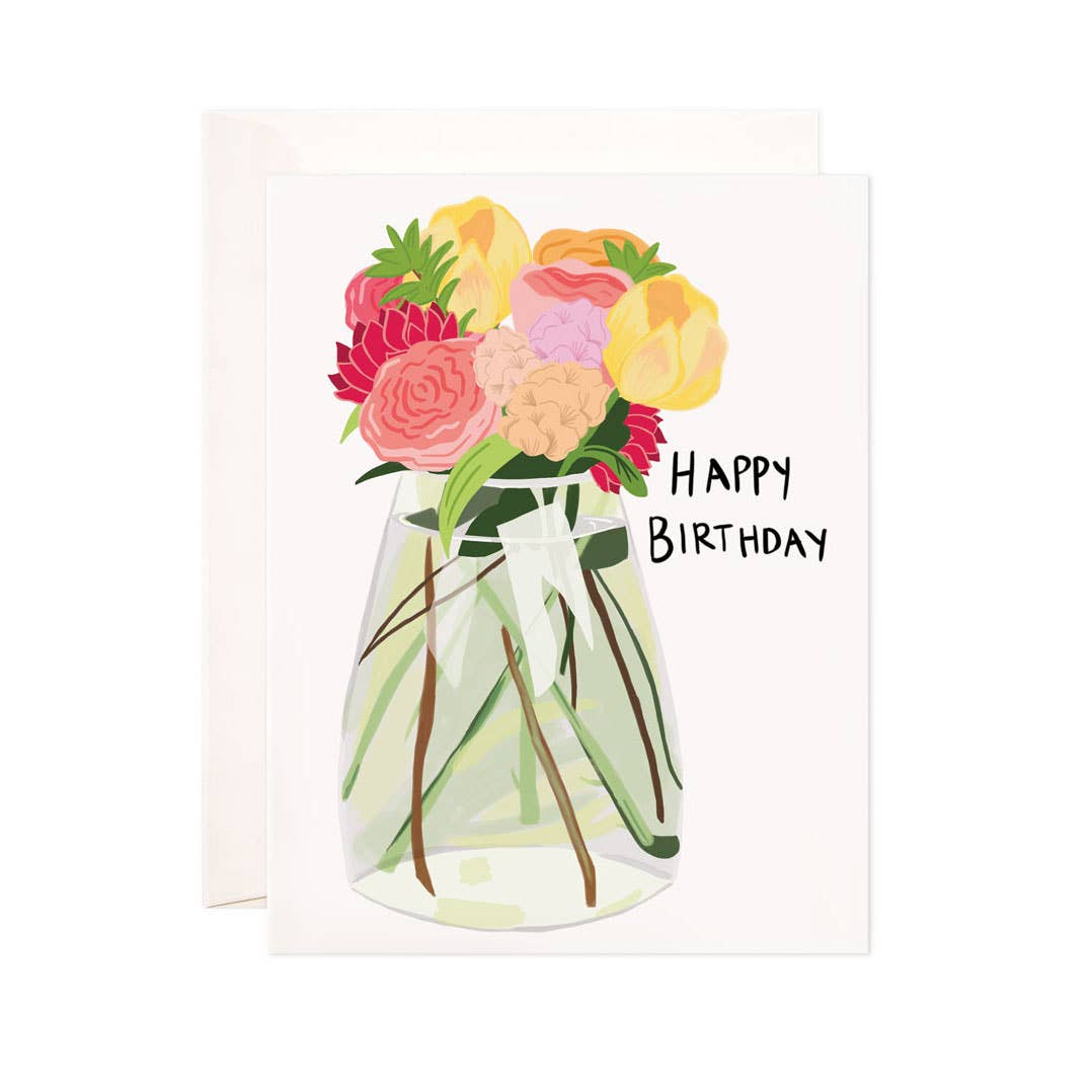 "Happy Birthday" Floral Vase Greeting Card