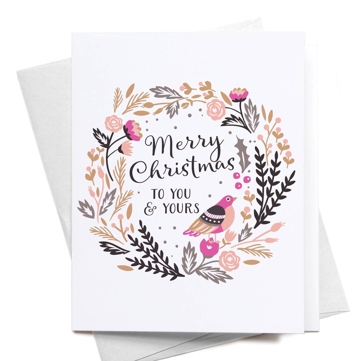 "Merry Christmas to You & Yours" Floral Wreath Greeting Card