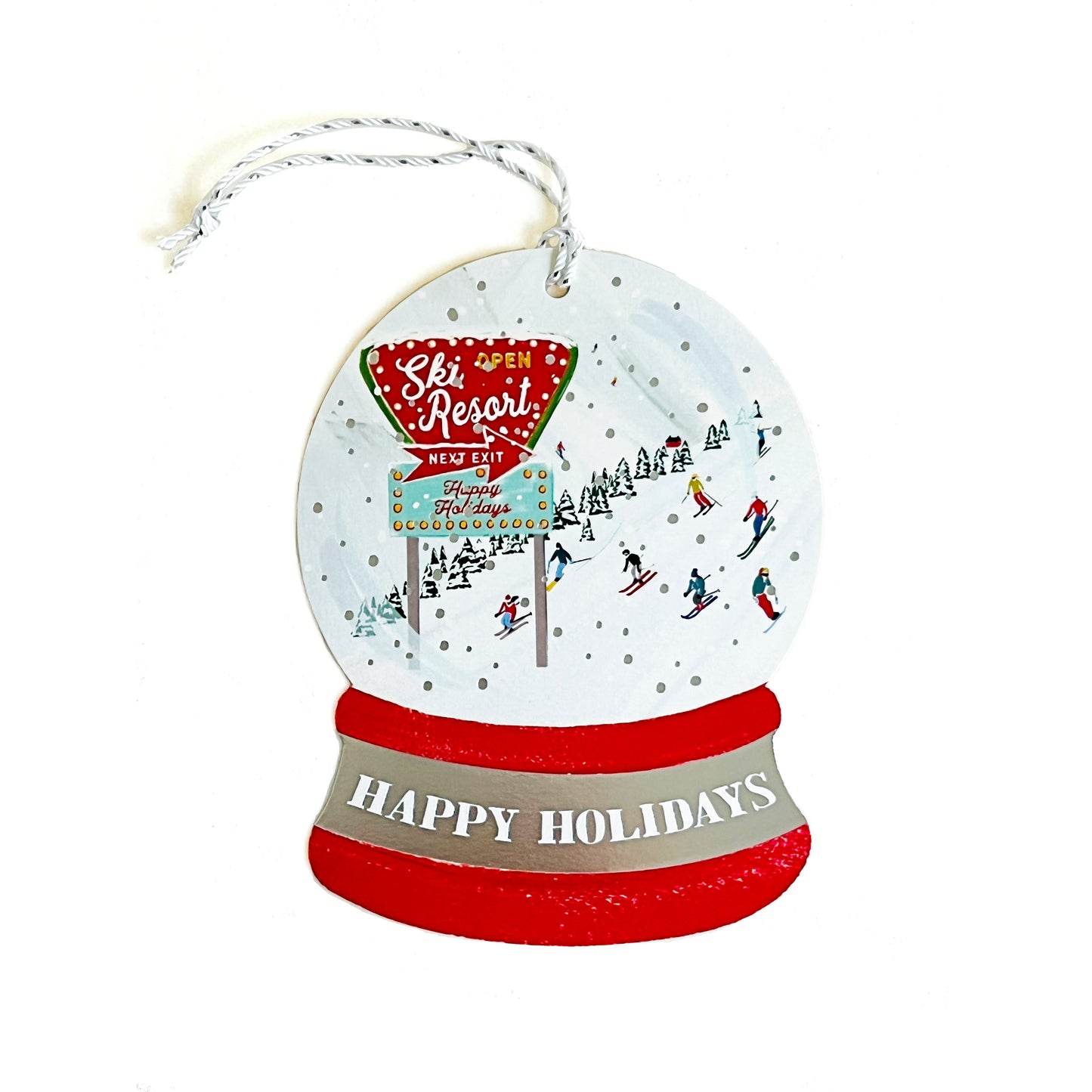 "Happy Holidays" Ski Resort Die Cut Snowglobe Greeting Card